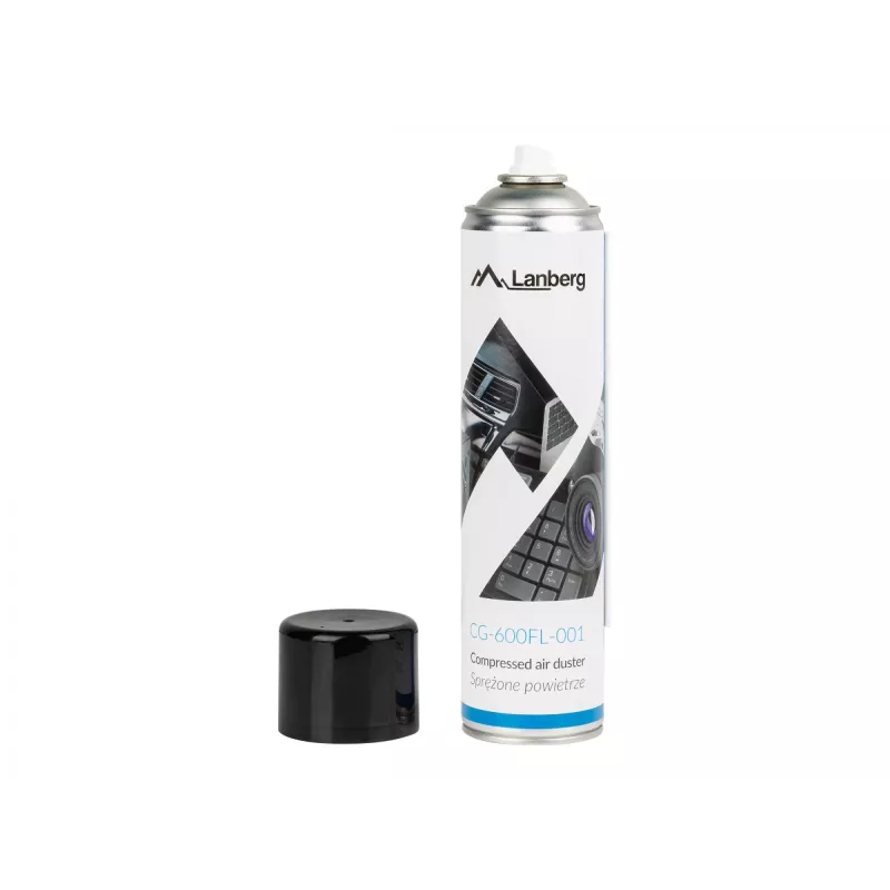 Persluchtspray LANBERG CG-600FL-001 — 600 ml, voor pc-reiniging, zwart/blauw/wit