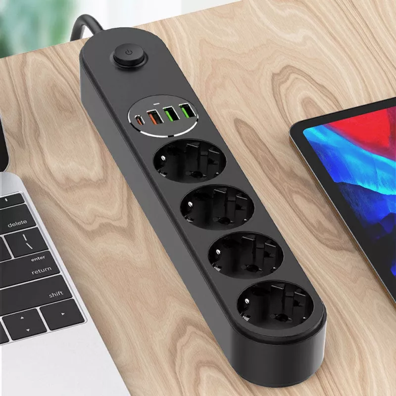 Stekkerdoos ColorWay CW-CHE44PDB — 4 stopcontacten, 2 USB-poorten
