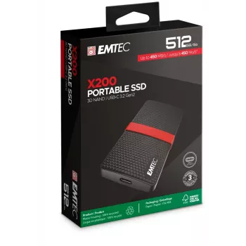 SSD Emtec 512GB USB Type-C 3.2 Gen 1 zwart rood X200