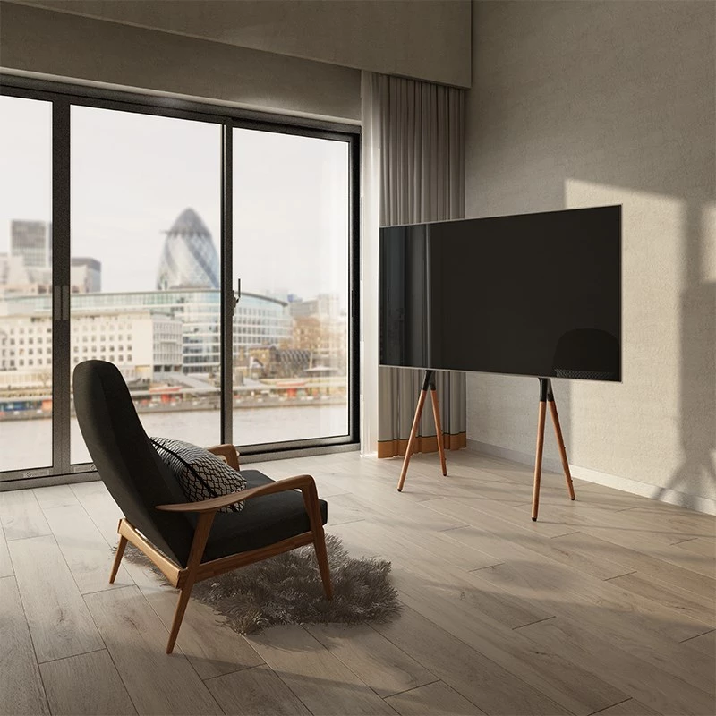 LogiLink BP0078 tv-vloerstandaard, 49-70 inch, 4 poten van walnotenhout, 40 kg, zwart