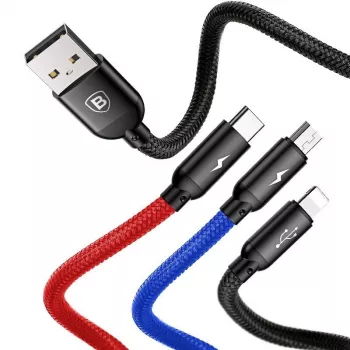 BASEUS Colorfone CAMLT-BSY01 USB-kabel 1,2 m USB A 3 x USB C zwart, rood, blauw