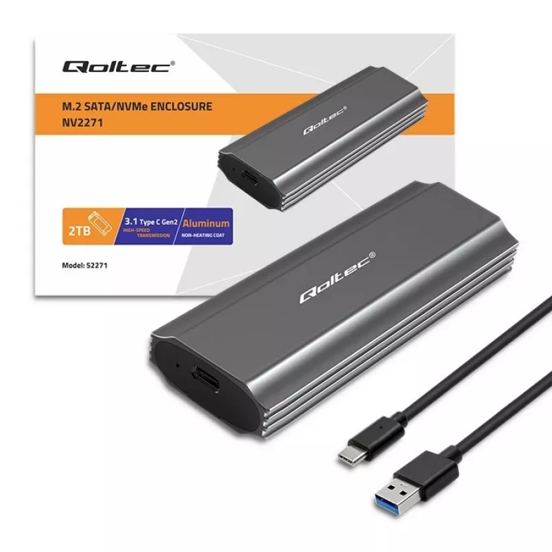 Behuizing | kies voor NV2271 voor M.2 SSD | SATA | NVMe | USB-C | 2TB