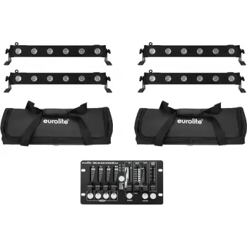 EUROLITE LED-bar-set 4x LED BAR-6 QCL RGBW met 2 softbags en controller