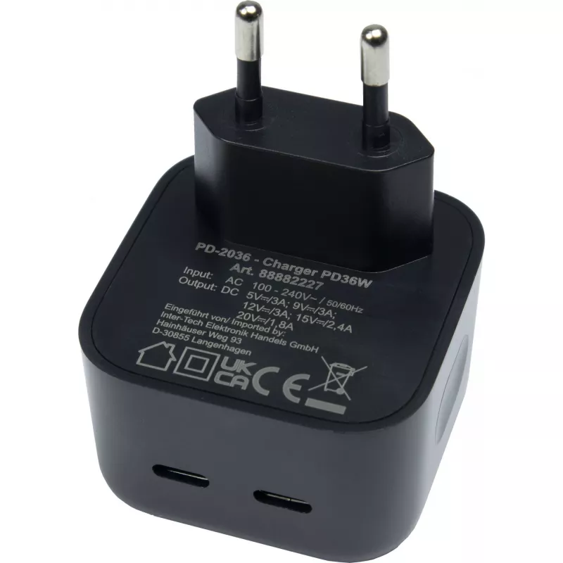 Inter-Tech PD-2036 smartphone-oplader, zwart, AC, binnen