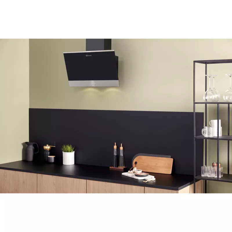Bauknecht RBHVP 63 LM K wandafzuigkap, 60 cm, afvoer/recirculatie, LED, zwart/roestvrij staal