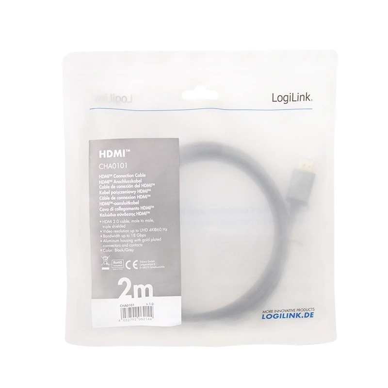 LogiLink CHA0101 HDMI-AV-kabel zwart-grijs 2m HDMI-naar-HDMI-stekker