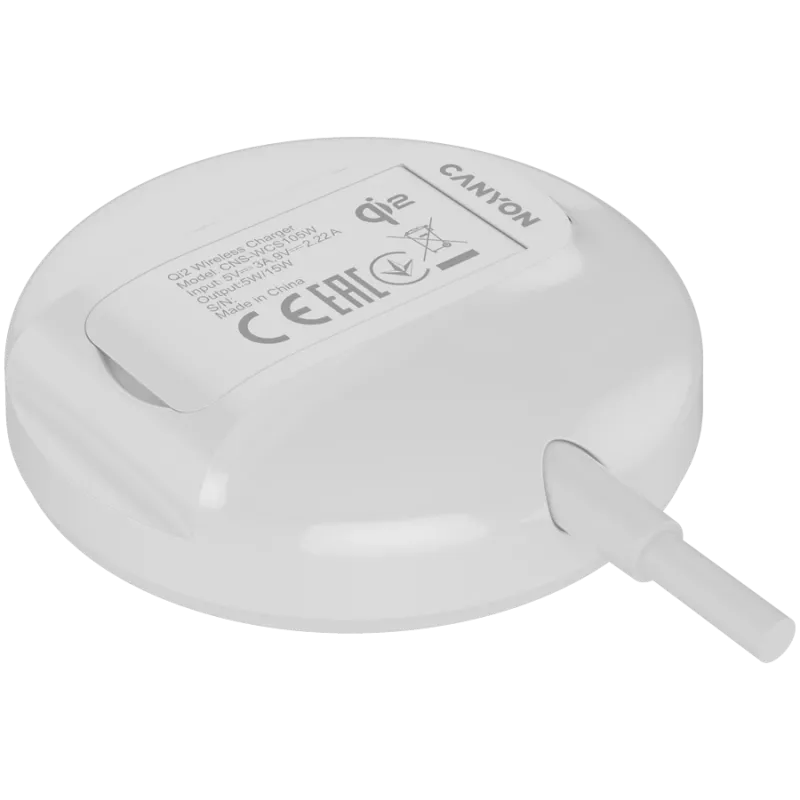 Draadloze oplader CANYON WS-105 15W Qi2 wit – 15W draadloos laden, Qi2-compatibel