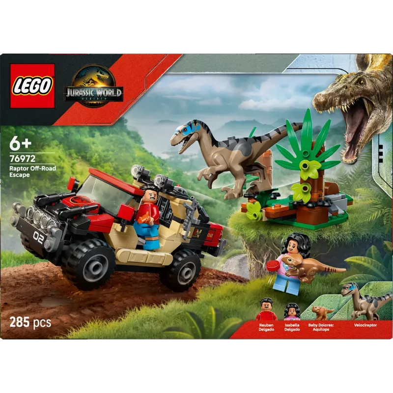 Bouwset LEGO Jurassic World 76972 Raptor Off-Road Escape, 285 onderdelen, 2 minifiguren, leeftijd 6+