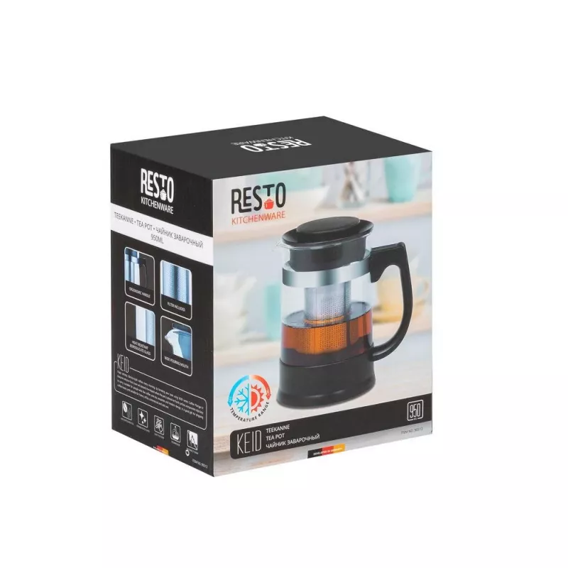 Resto Kitchenware 90512 theepot eenpersoonstheepot 950 ml zwart, transparant