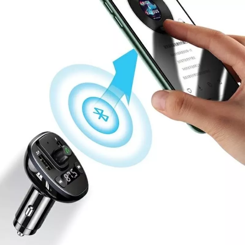 USAMS US-CC115 C21 fm-transmitter voor in de auto met dubbele USB-oplader, Bluetooth 5.0, 3,4 A, zwart