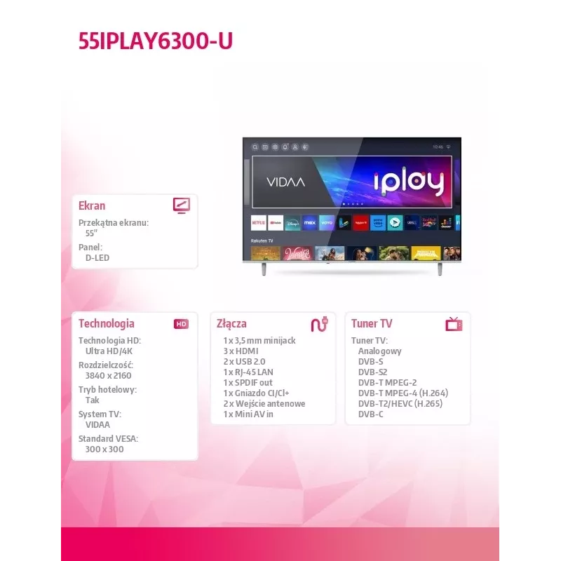 TV LED 55IPLAY6300-U 55 inch LED-display 4K-resolutie