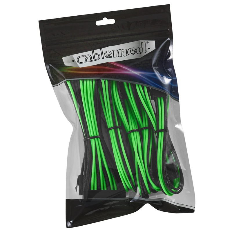 Kabelverlengingsset CableMod CM-CAB-CKIT-N86KKLG-R — 8+6-pins stroomverlengingen, zwart/groen