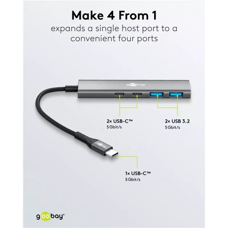 Goobay Slim 4-poorts USB-hub USB-C naar/USB-A 5 Gbit/s - stekker USB 3.2 (76563)