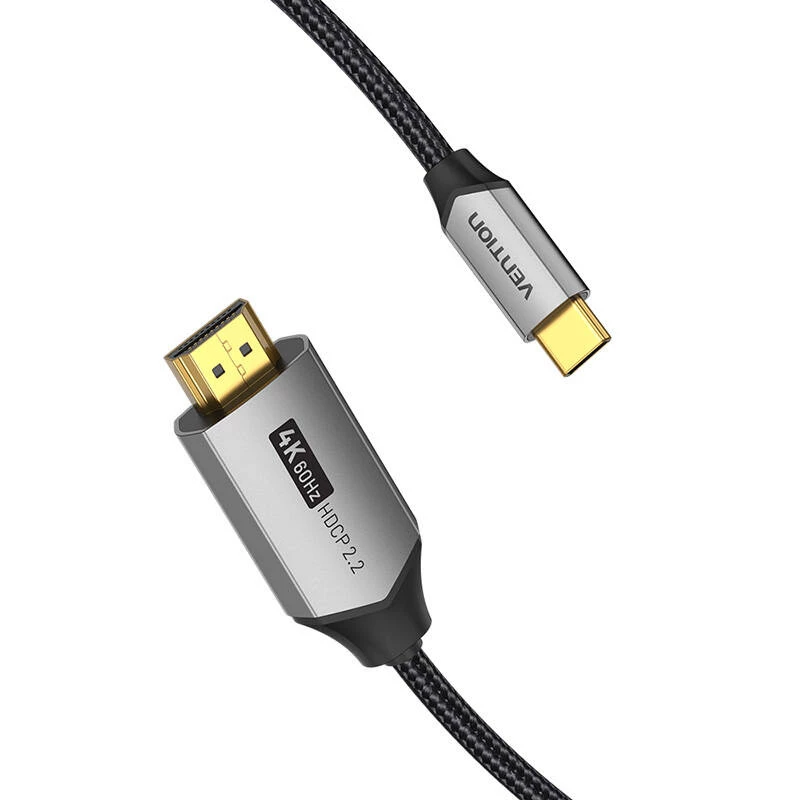 Vention USB-C-naar-HDMI-kabel CRBBH – 2 m, 4K@60Hz, zwart, USB-C naar HDMI