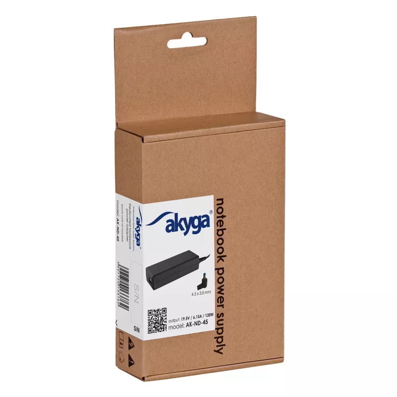 Akyga AK-ND-45 notebookvoeding voor HP, 120 W, 19,5 V / 6,15 A, 4,5 x 3,0 mm met pin