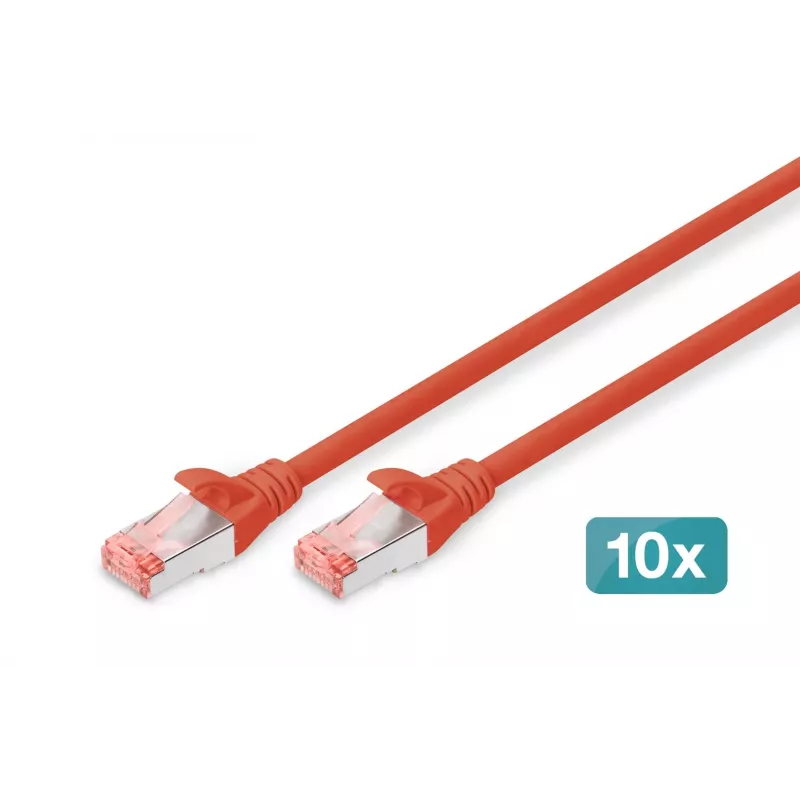 DIGITUS CAT 6 S/FTP patchkabelset DK-1644-050-R-10, 5 m, rood, 10 stuks