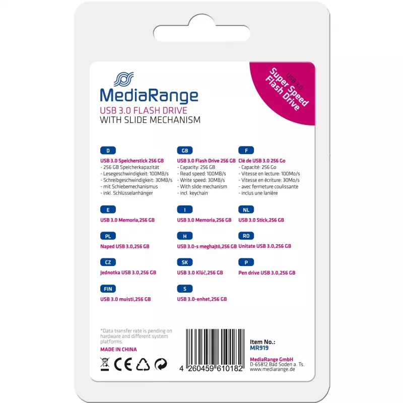 MediaRange - USB-flashstation - 256 GB - USB 3.0 - zwart, zilver (MR919)
