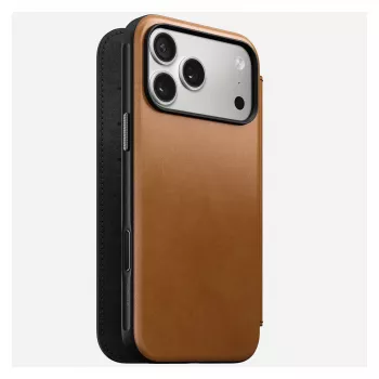 Mobiele telefoon folio Nomad Modern Leather Folio hoesje voor iPhone 17 Pro Max – tan, geschikt voor schermen tot 17,5 cm (6,9 inch), 4 vakken voor kaarten