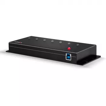 Lindy 7-poorts USB 3.0 metalen hub, USB 3.2 Gen 1 (3.1 Gen 1) Type-A, 5000 Mbit/s, zwart, 0,8 m, 185 mm, 75 mm