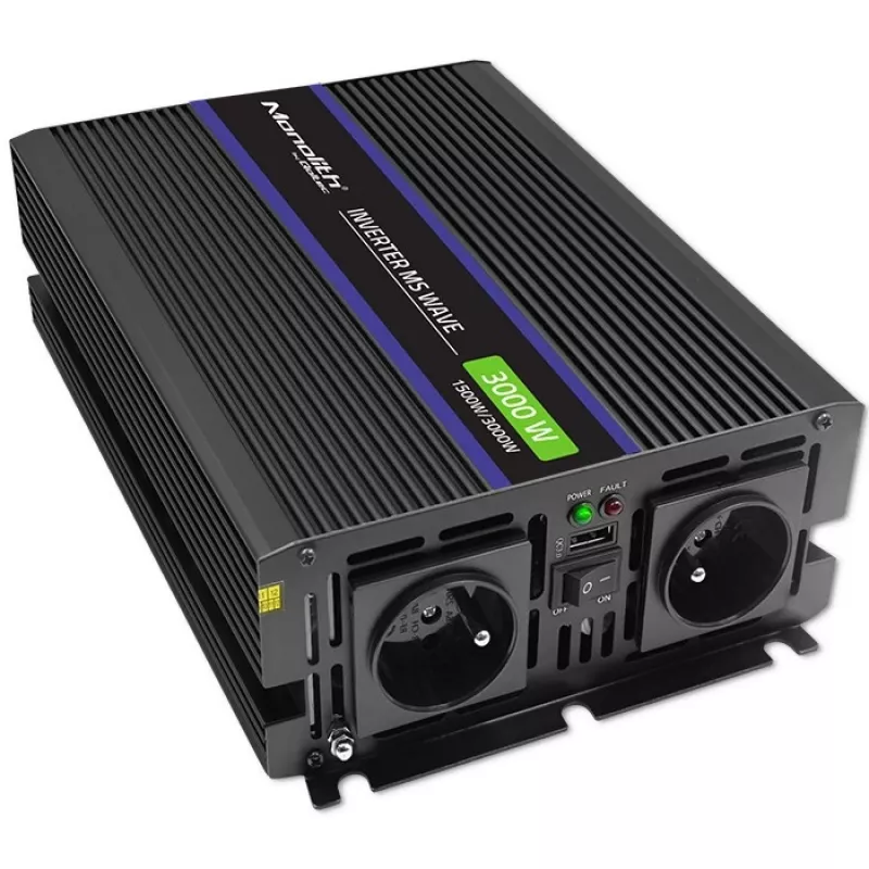 Omvormer QOLTEC Monolith 3000 MS Wave, 12V→230V, 1500/3000W, met USB