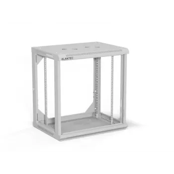 Wandmontage 19 inch kast Alantec 12U 600x450 mm, enkele glazen deur, afneembare volledige achter- en zijwanden, afsluitbaar, 4 montagerails, grijs, platte verpakking