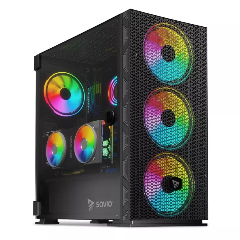 SAVIO pc-behuizing Raptor X1 ARGB glas/mesh zwart