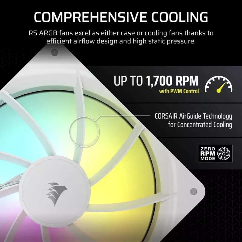 Ventilator Corsair RS140 ARGB 14 cm wit 330-1700 tpm