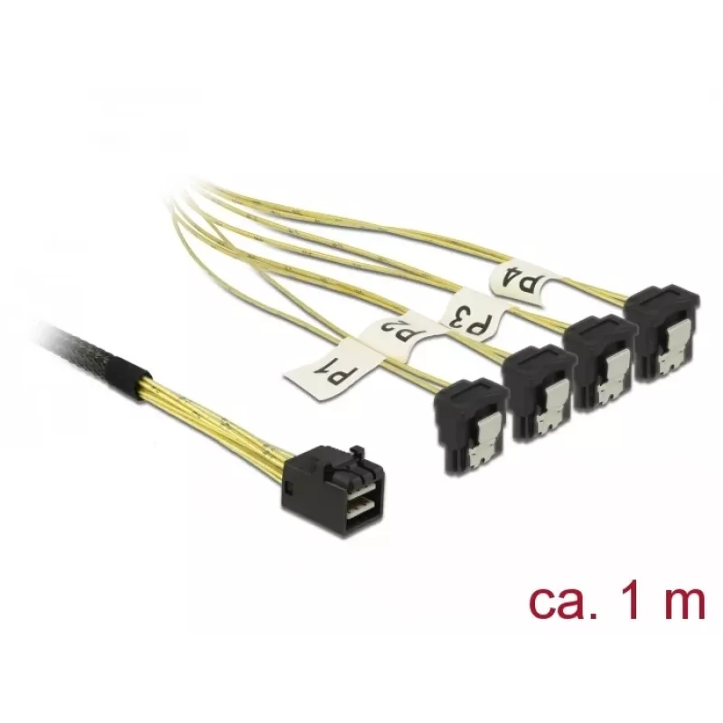 SCSI-kabel DeLOCK 85685 zwart geel 1 m 1 x Mini SAS HD SFF-8643 4 x SATA 7 pin