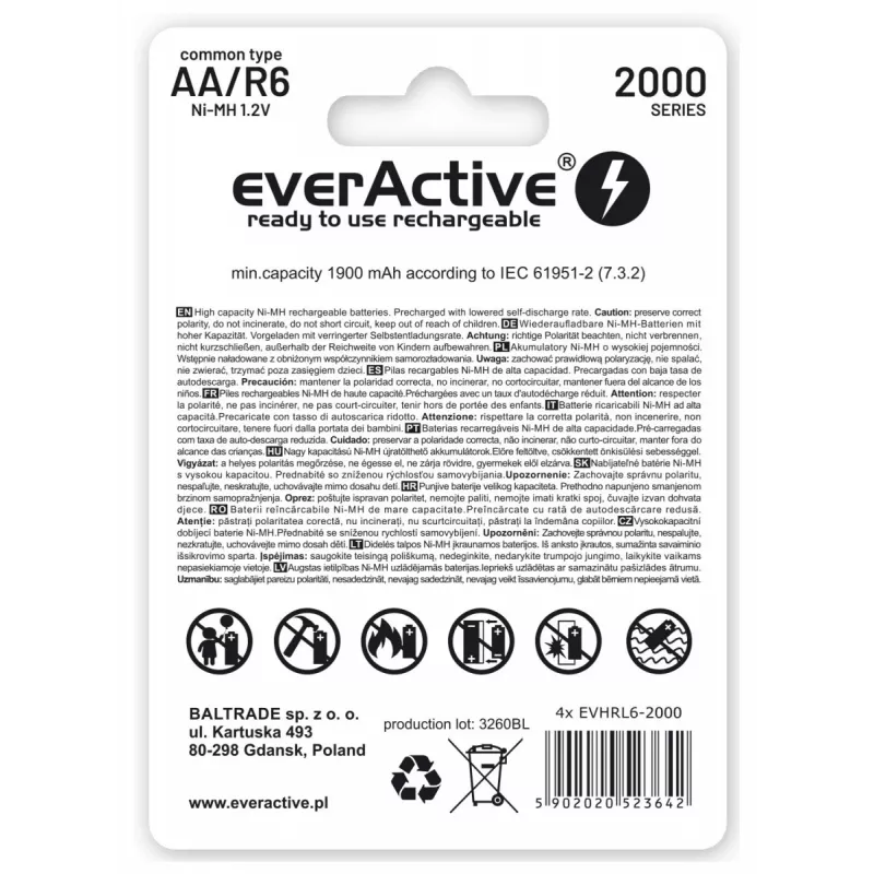 Everactive EVHRL6-2000 huishoudbatterij oplaadbare batterij AA nikkel-metaalhydride (NiMH)