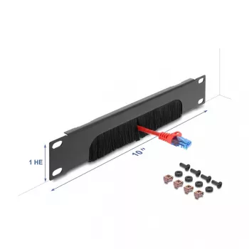 Kabeldoorvoerborstelstrip DELOCK 10 inch, onderzijde open, 1U, metaal, donkergrijs