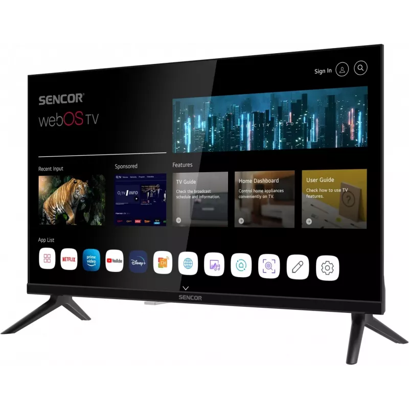 24 inch LED smart display televisie SENCOR SLE 24S830MB — HD-resolutie, energie-efficiëntieklasse E