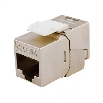 Afgeschermde Cat.6A slanke Keystone Jack, EQUIP 767223, gereedschapsloos, RJ-45, plat, zilver, 8 stuks