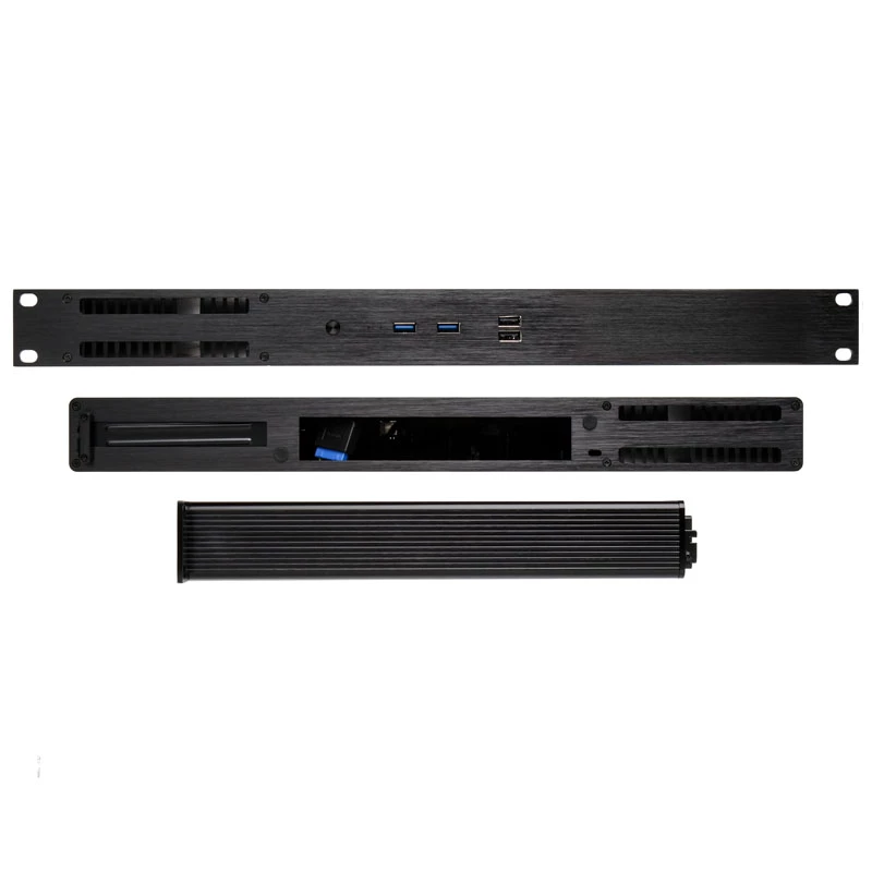 Akasa Galileo TU3 1U rackmount Thin Mini-ITX-behuizing, ventilatorloos, OEM, Zwart