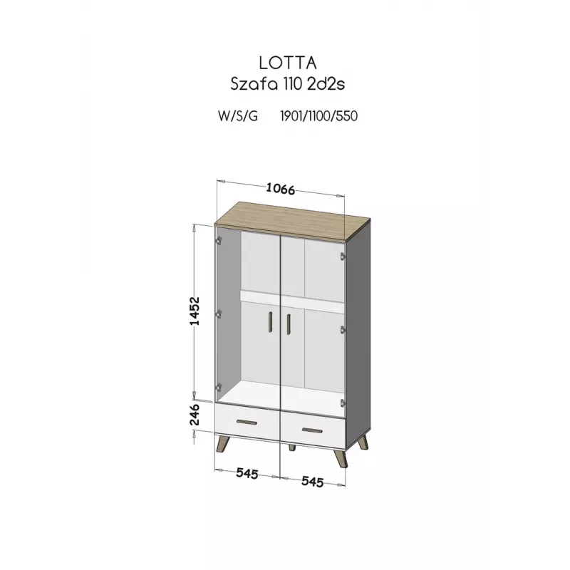 Cama Meble LOTTA 2D2D kledingkast, Wotan-eiken + mat zwart