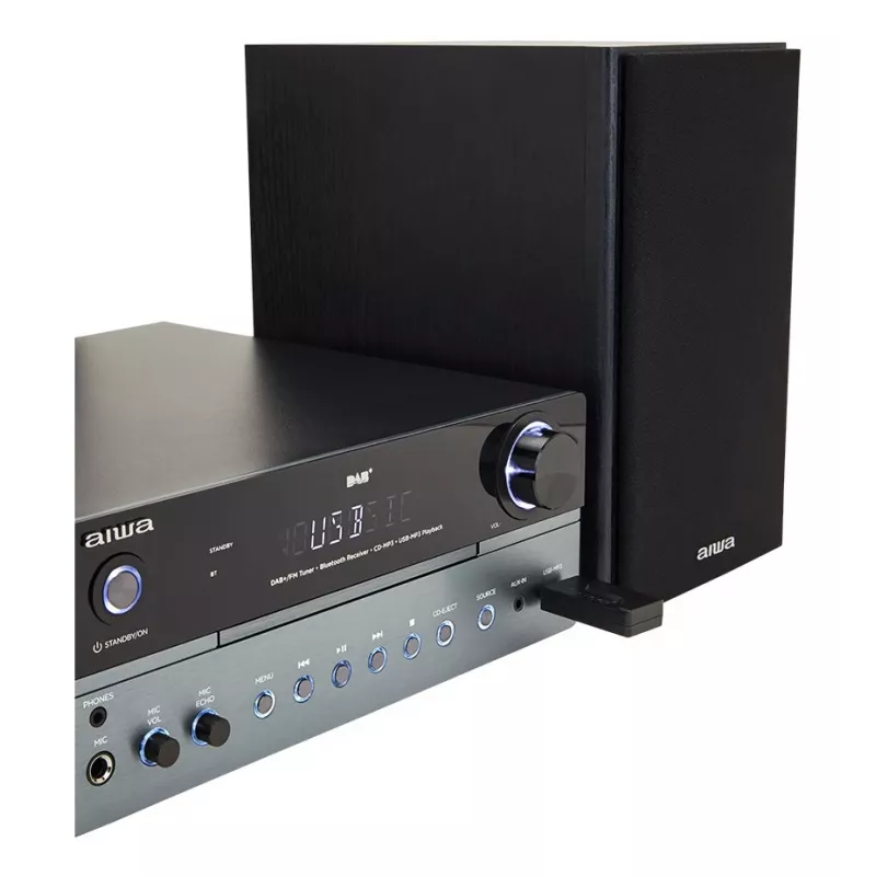 Home-audio-microsysteem Aiwa MSBTU-700DAB — 25 W RMS, DAB+/FM, Bluetooth 10 m, cd-lade, LED-display, zwart/arctisch blauw