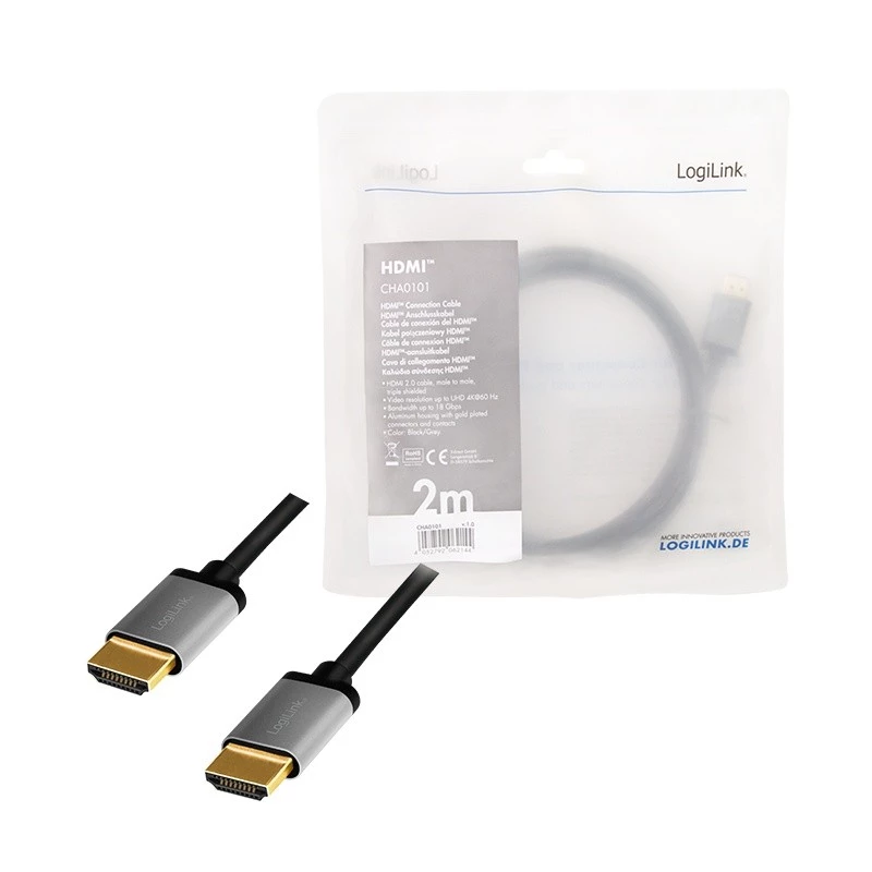 LogiLink CHA0101 HDMI-AV-kabel zwart-grijs 2m HDMI-naar-HDMI-stekker