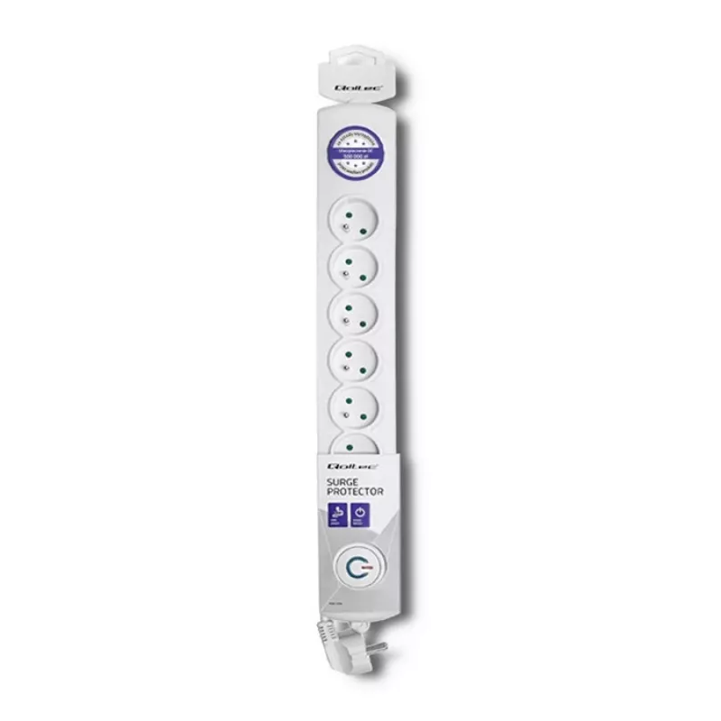 Overspanningsbeveiliging Qoltec 50293 wit 8 AC-stopcontacten 230 V