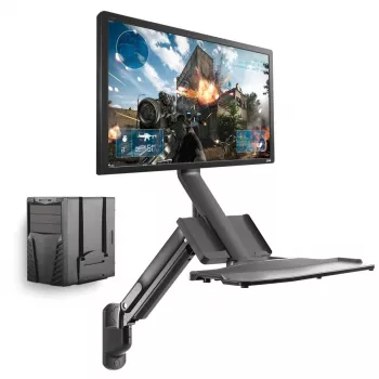 Wandmontage-workstation MACLEAN MC-838 met gasveer voor monitor, toetsenbord en pc
