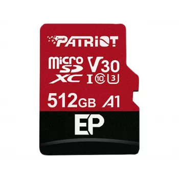 MicroSDXC-geheugenkaart PATRIOT 512 GB UHS-I U3 V30 Class 10, leessnelheid tot 90 MB/s, adapter inbegrepen