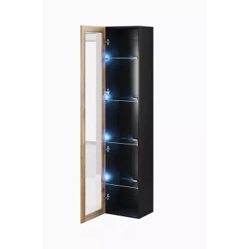 Vitrine Cama Meble VIGO 180 wandmontage glasvitrine 1800×400×300 mm zwart/Wotan-eiken