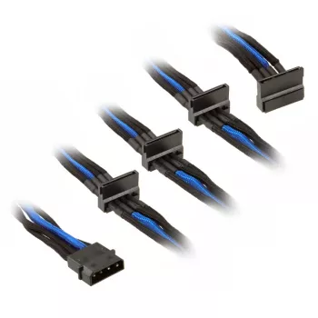 SilverStone 4-polige Molex-naar 4x SATA-kabel, 300 mm - zwart/blauw