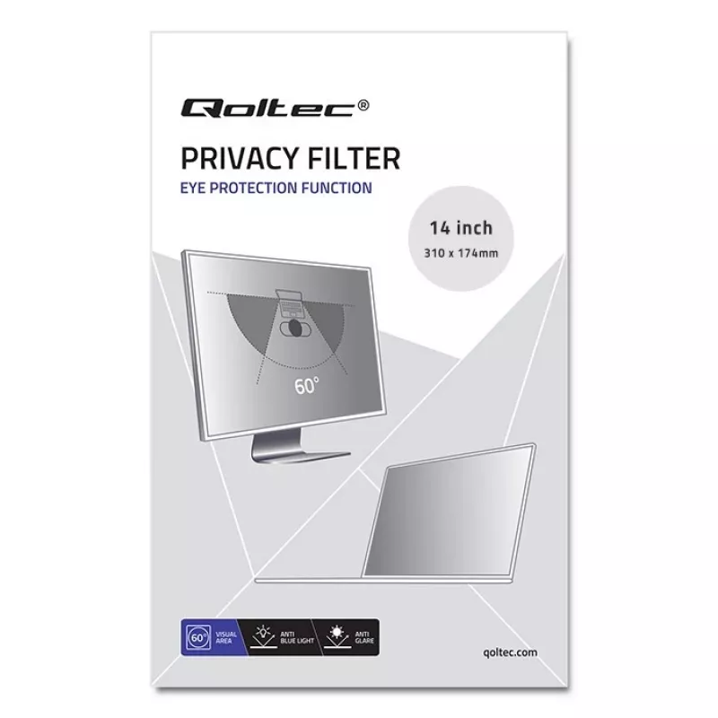 Qoltec 51051 AVG-privacyfilter voor notebook, 14 inch, 16:9