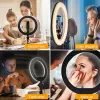 Maclean MCE610 10 12W LED ringlicht met statief en Bluetooth-ontspanner, 3 kleuren, 10 helderheidsniveaus, 10% -100% instelbare helderheid, 160 LED, smartphone-houder, verlichtingslicht