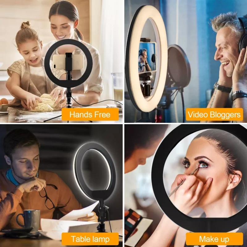Maclean MCE610 10 12W LED ringlicht met statief en Bluetooth-ontspanner, 3 kleuren, 10 helderheidsniveaus, 10% -100% instelbare helderheid, 160 LED, smartphone-houder, verlichtingslicht