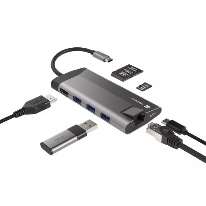 NATEC Fowler Plus USB Type-C zwart grijs MicroSD SD hub
