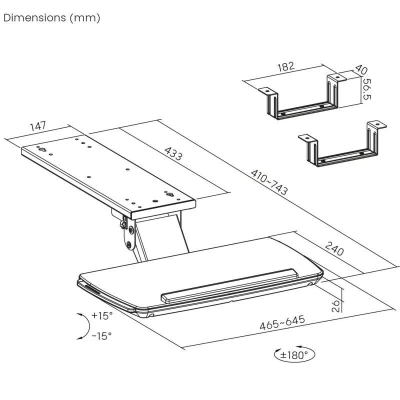 Toetsenbordhouder MACLEAN MC-156 W — verstelbaar plateau onder tafel, max. belasting 5 kg