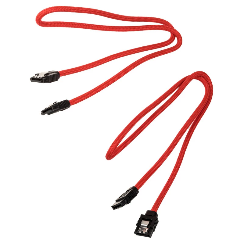 Corsair CC-8900254 Premium Sleeved SATA-kabel, SATA (M) naar SATA (M), 60 cm, rood (2 stuks)