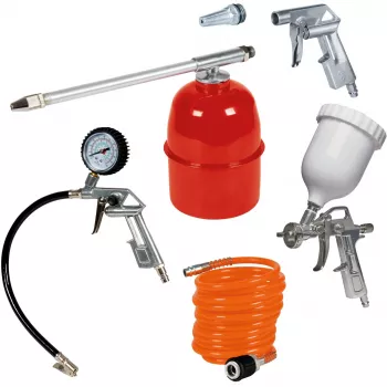 Persluchtset Professional, 5-delig, spuitpistool zilver/rood