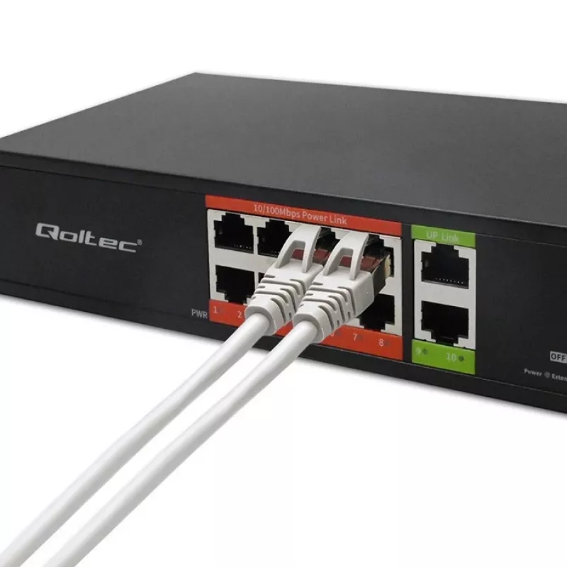 Netwerkswitch QOLTEC Fast Ethernet PoE 8xRJ45 met 2xRJ45 uplink