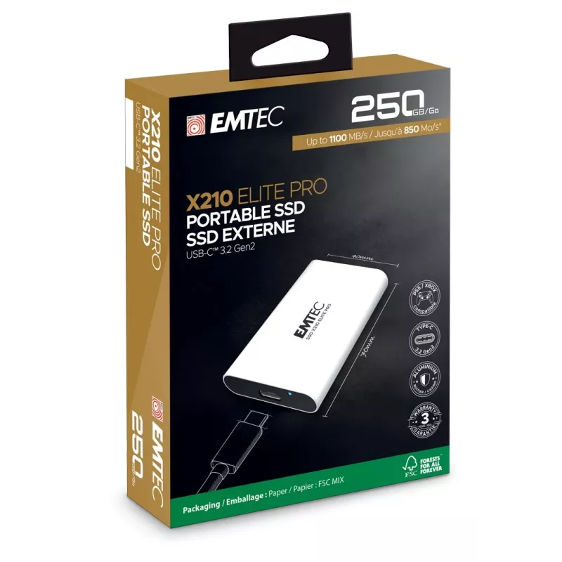 EMTEC draagbare SSD X210 Elite Pro 250 GB 3.2 Gen2 externe schijf